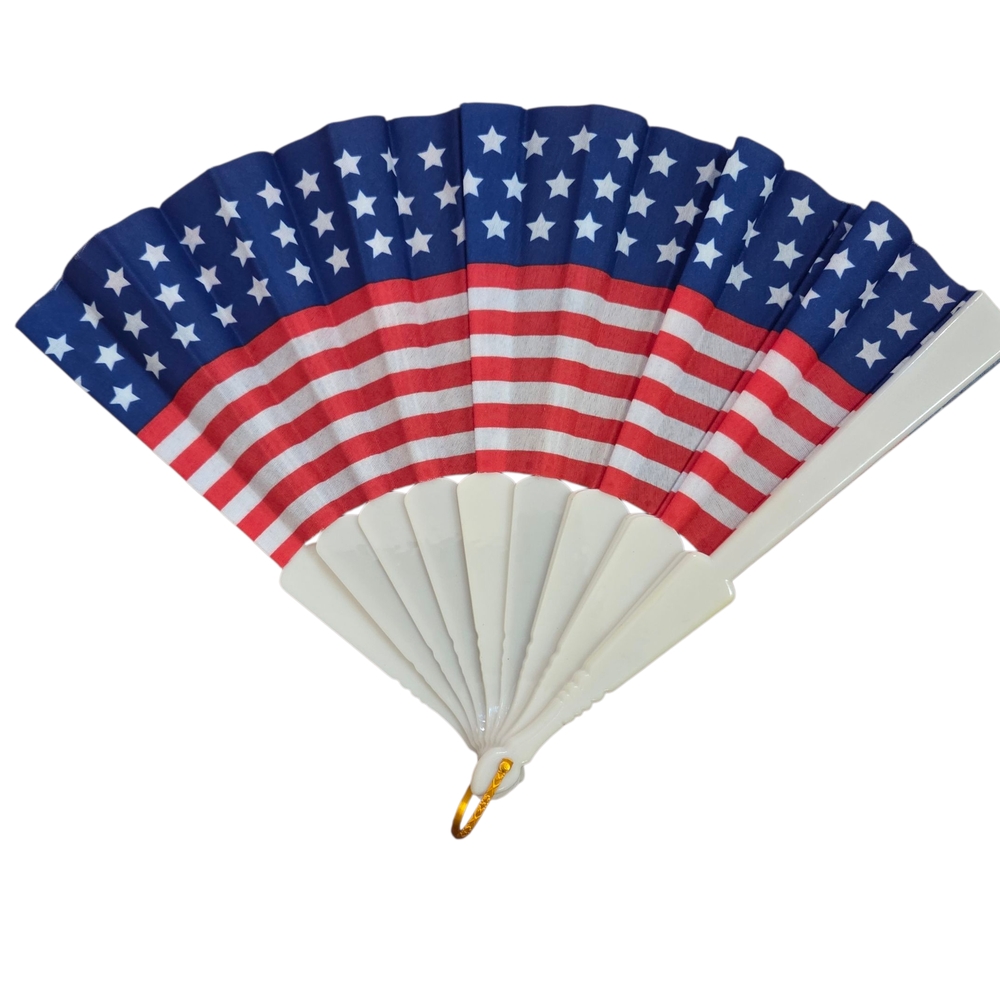 NWOT Patriotic USA Flag Red, White, and Blue Hand Fan with Stars And Stripes